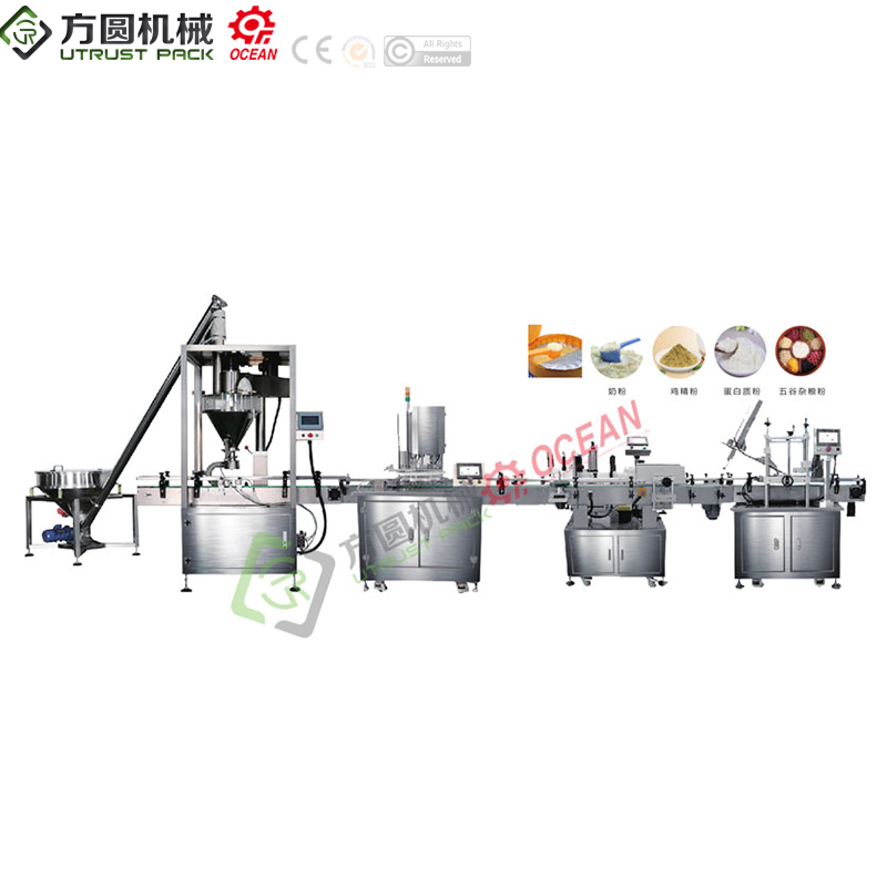 Industrial application powder filling packing line with servo auger filler for tins