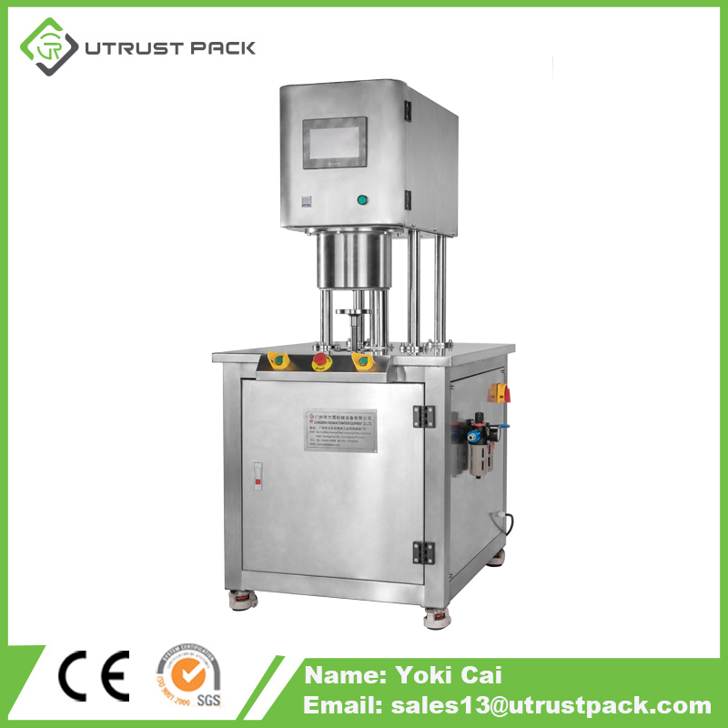 Semi automatic vertical large metal tin aluminium potato chips food can vacuum nitrogen filling and sealing machine