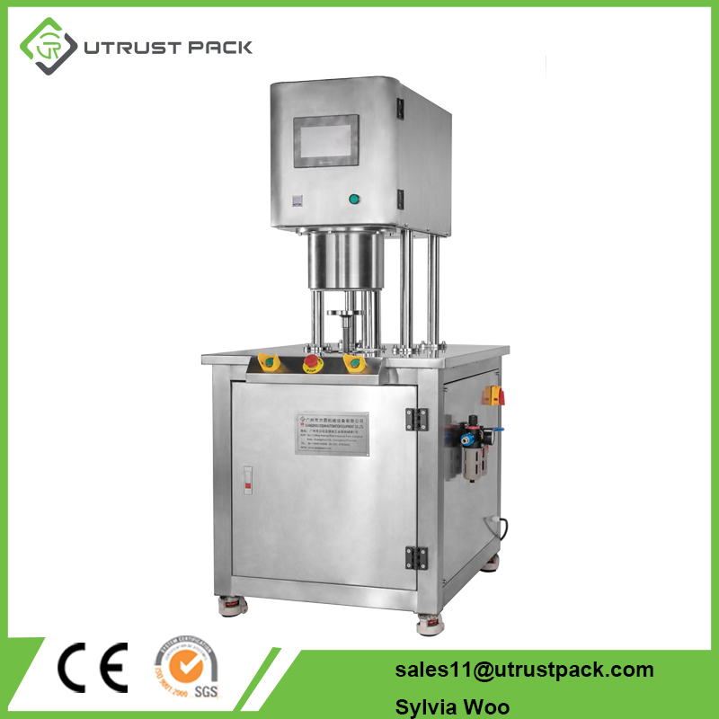 Semi automatic fast food metal commercial tin can vacuum nitrogen filling and sealing machine