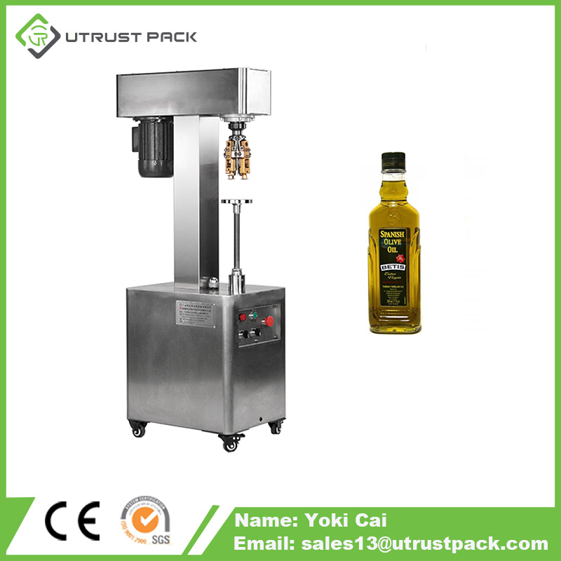 Olive oil xilin water alcohol PET plastic glass bottle aluminum foil cap security sealing capper machine