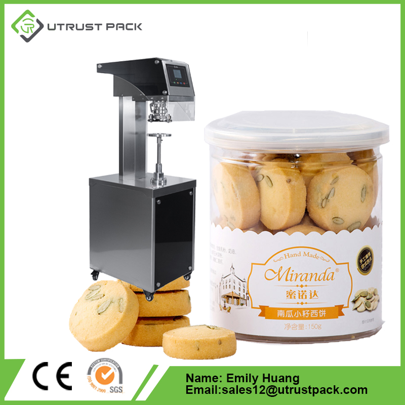 Can height 20 to 200 mm potato chip biscuits snacks plastic paper can semi-automatic sealing machine