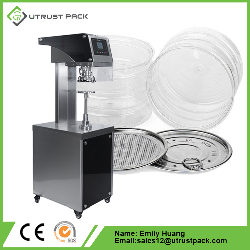 Diameter 50 to 153 mm 355ml snacks food plastic tin aluminum jar semi-automatic sealing machine