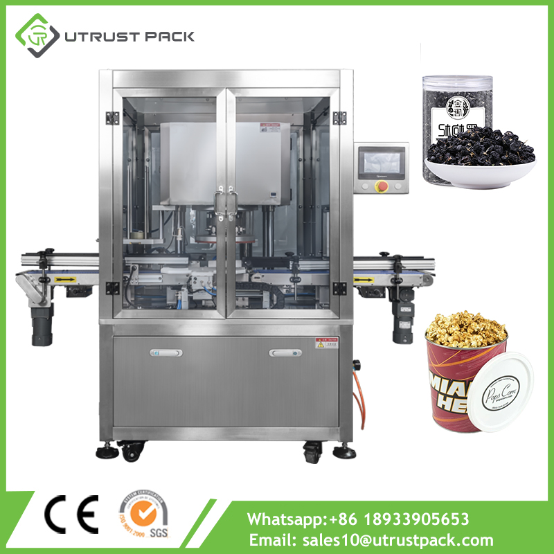 Automatic Snack Cashew Nuts Popcorn Plastic Jar Vacuum Nitrogen Flush Metal Can Seamer